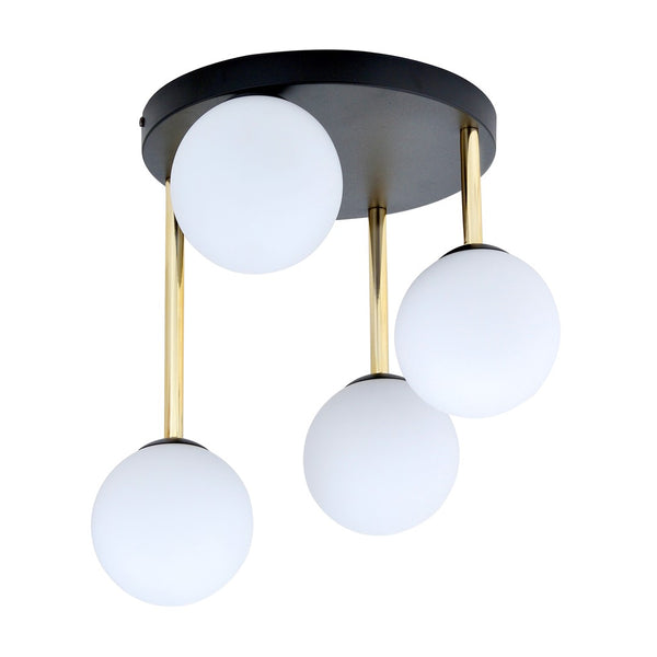 Plafonnier Dolce 4 lumières noir, verre opale