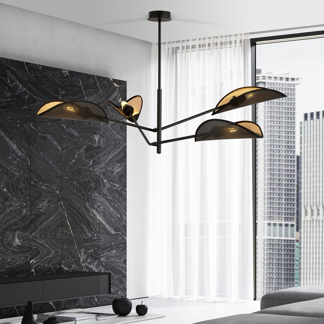 Plafonnier Vene 4 lumières noir et doré
