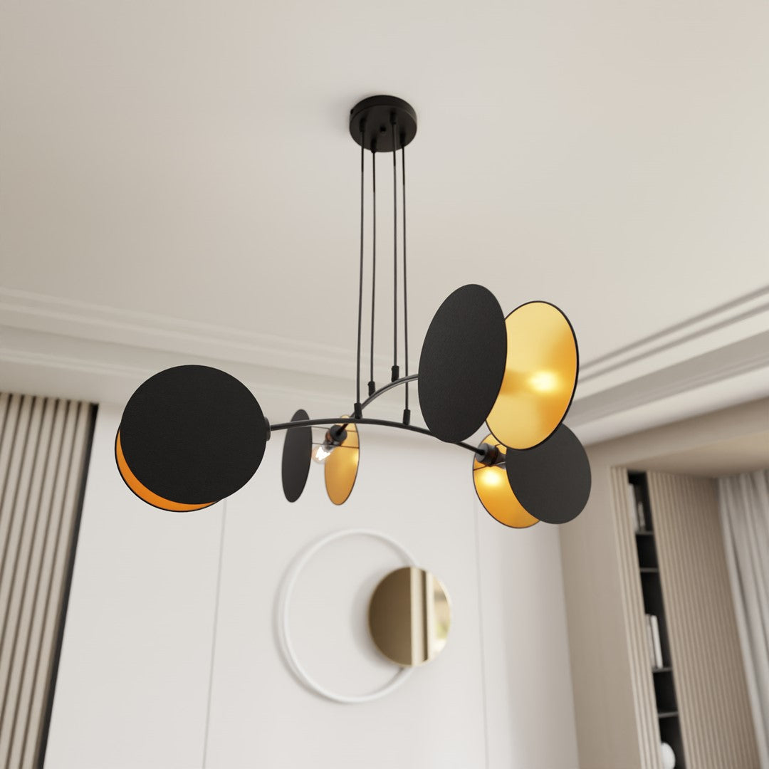 Suspension Motif 4 lumières noire et dorée