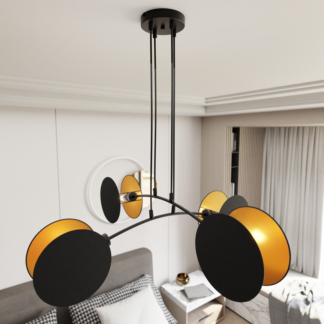 Suspension Motif 4 lumières noire et dorée