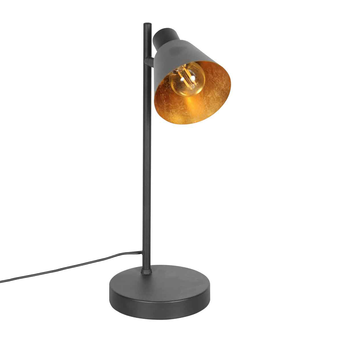 Lampe allumée, ampoule visible dans l'abat-jour orienté vers le bas