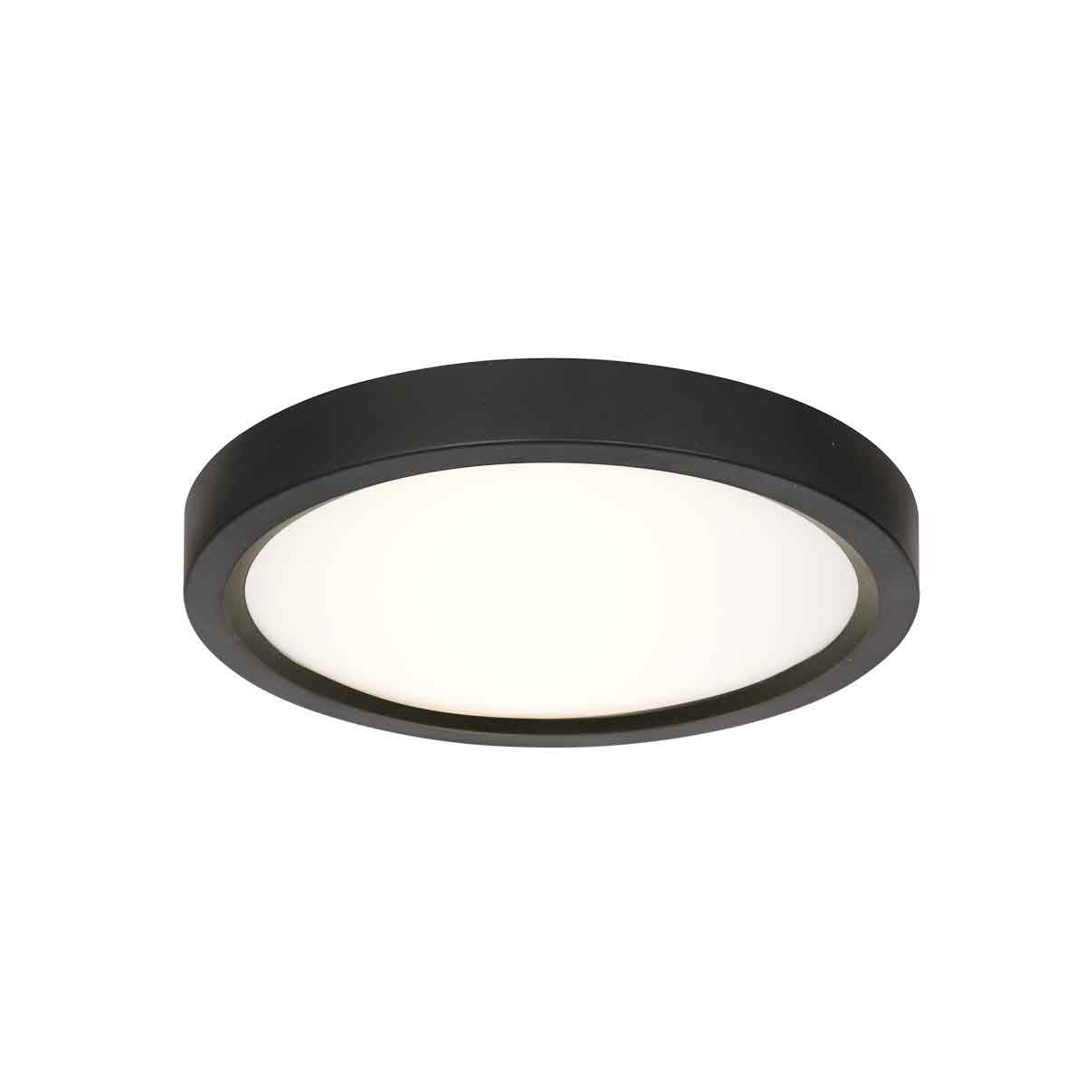 Vue de face du plafonnier rond noir avec diffuseur blanc en pose plafond