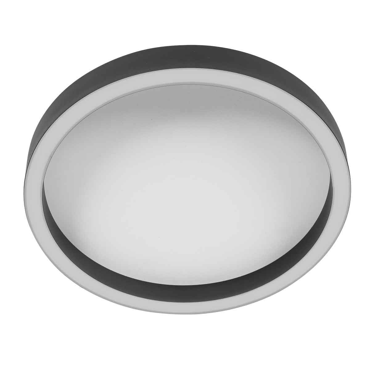 Vue en plongée du plafonnier circulaire noir et blanc sur fond neutre