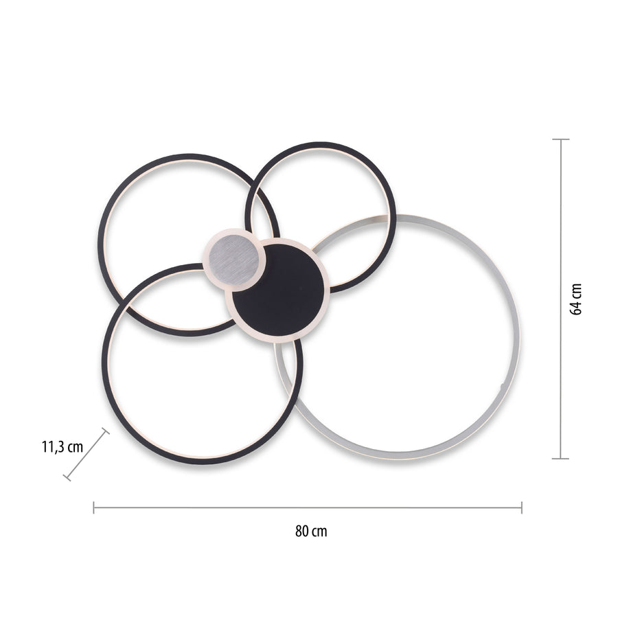Plafonnier Papilon noir et aluminium, L 64 cm