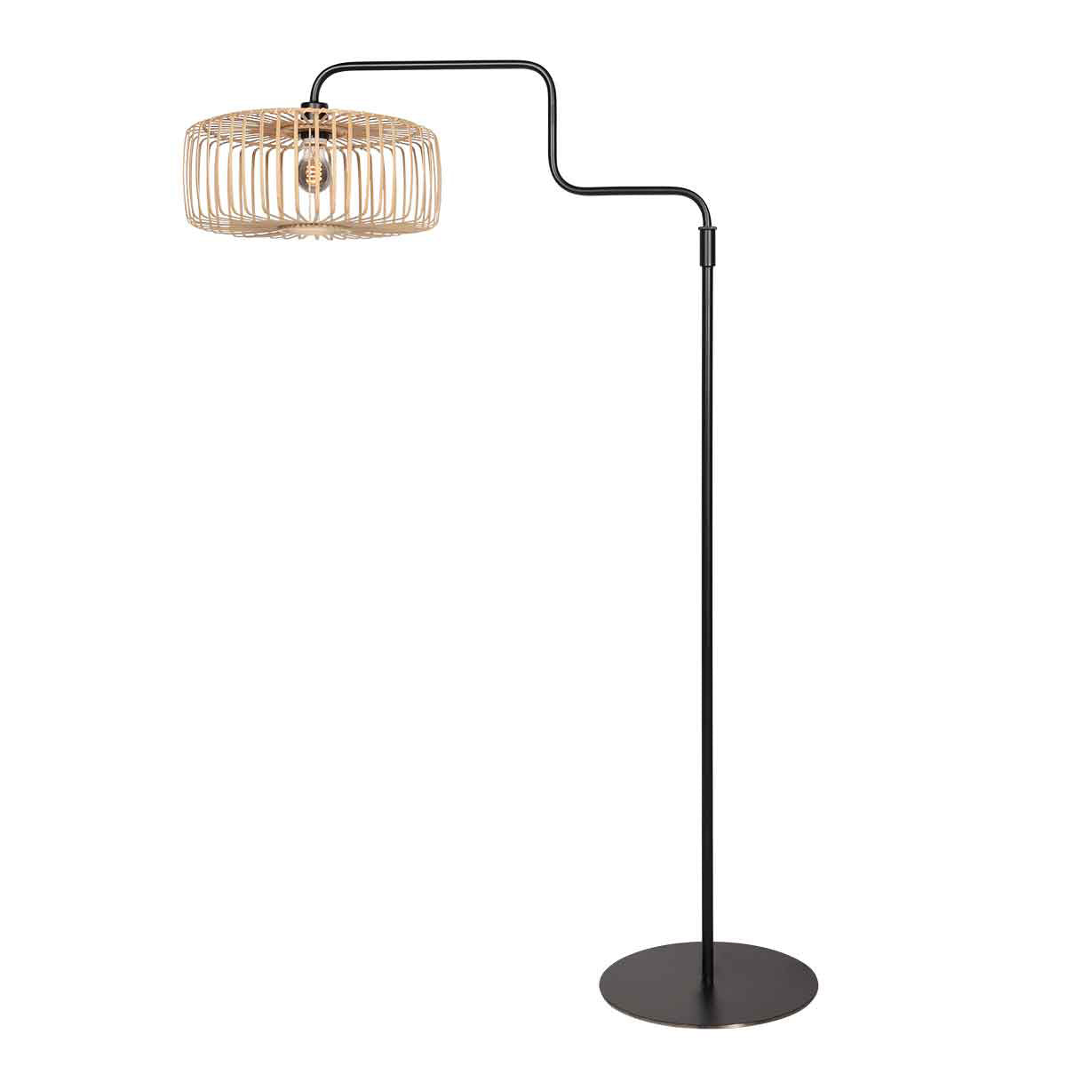 Lampadaire noir Bloeba 4159ZW avec abat-jour en bambou naturel