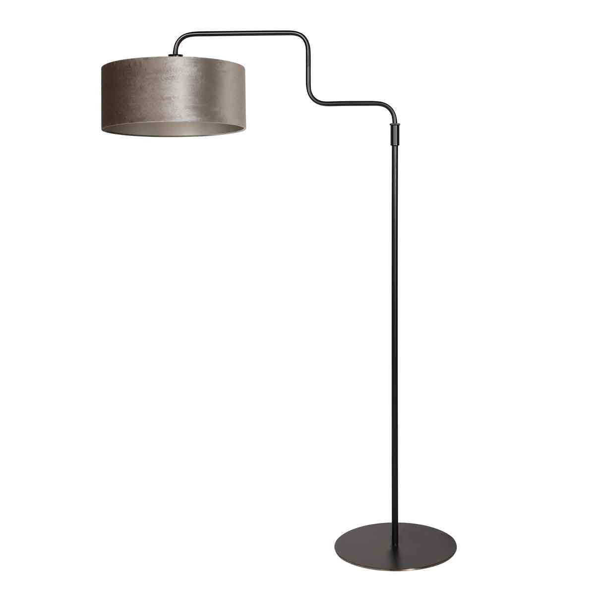 Lampadaire noir Bloeba 4167ZW avec abat-jour en velours gris