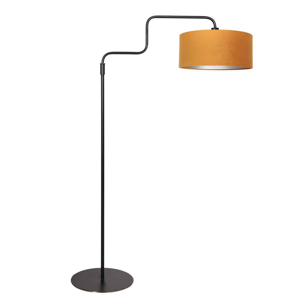 Lampadaire noir Bloeba 4168ZW avec abat-jour en velours doré