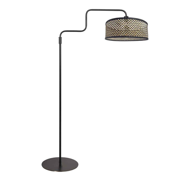 Lampadaire noir Bloeba 4170ZW avec abat-jour en bambou naturel noir