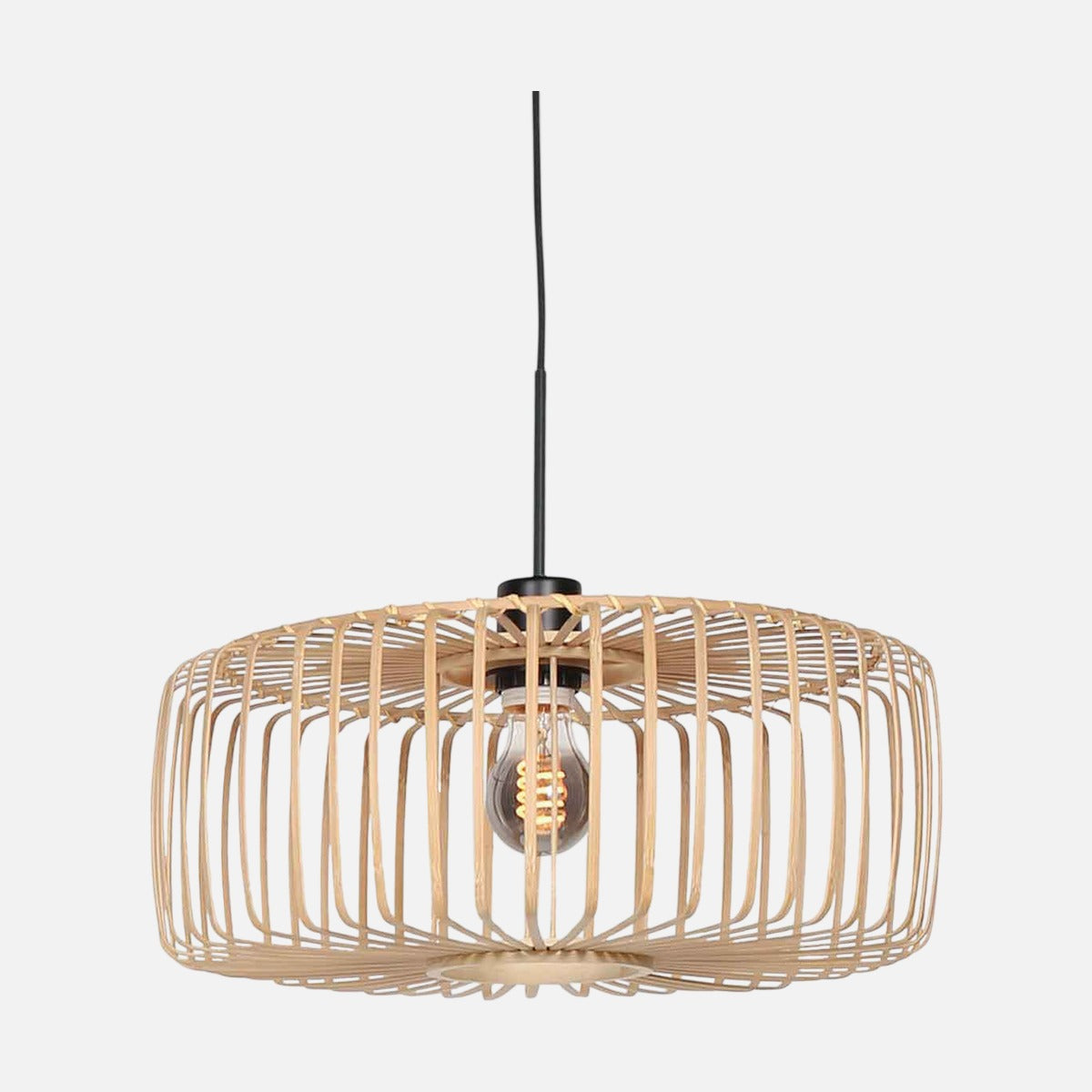 Suspension bambou naturel Ø 50 cm, abat-jour tambour E27
