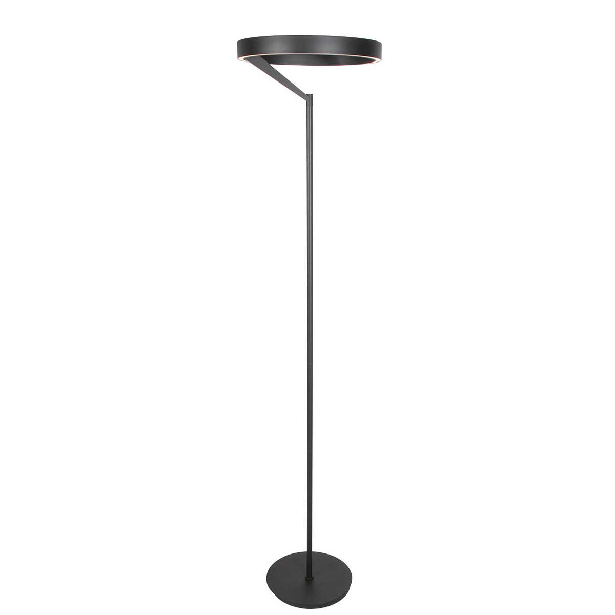 Lampadaire rond noir Mykty 4201ZW – Ø40 cm, hauteur 170 cm, 5200 lumens, avec variateur au pied