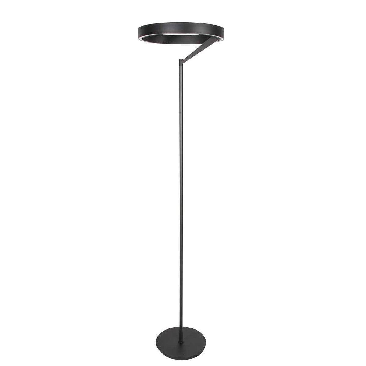 Lampadaire rond noir Mykty 4201ZW – Ø40 cm, hauteur 170 cm, 5200 lumens, avec variateur au pied