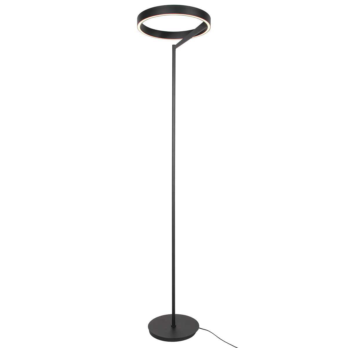 Lampadaire rond noir Mykty 4201ZW – Ø40 cm, hauteur 170 cm, 5200 lumens, avec variateur au pied