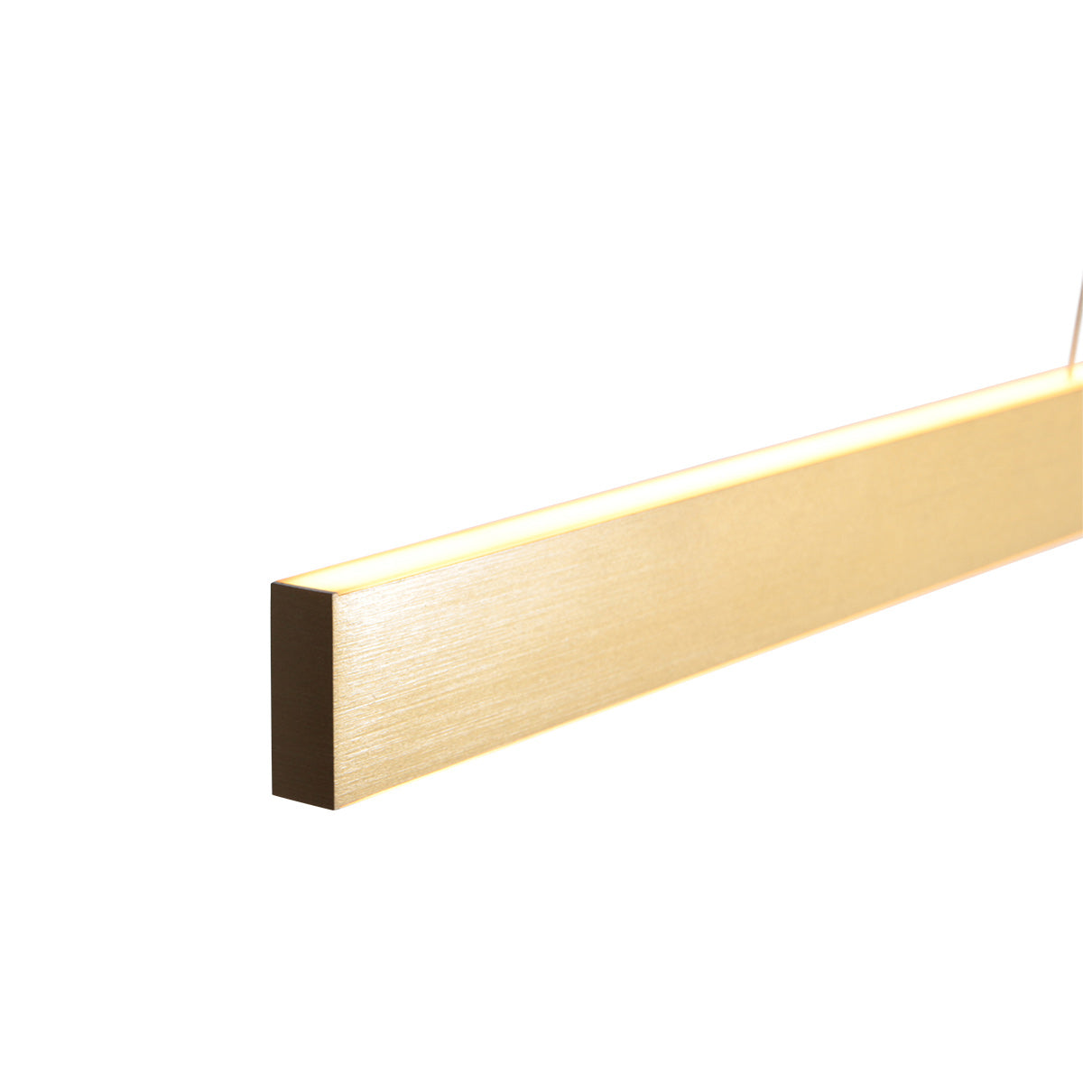 Détail de la finition brossée dorée et de la source lumineuse LED