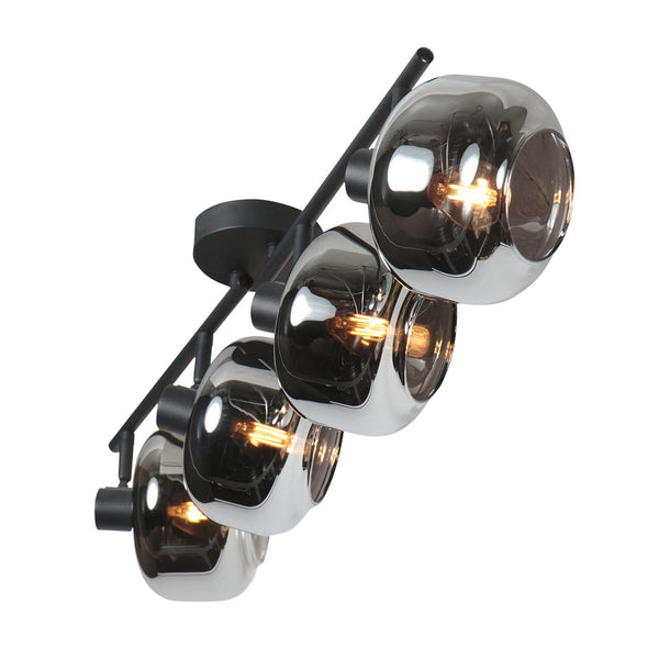Spot de plafond noir à 4 lampes Tenebris 4211ZW – éclairage élégant avec verre fumé