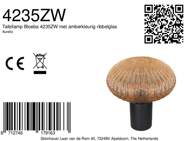 Lampe de table Bloeba 4235ZW à verre cannelé ambré