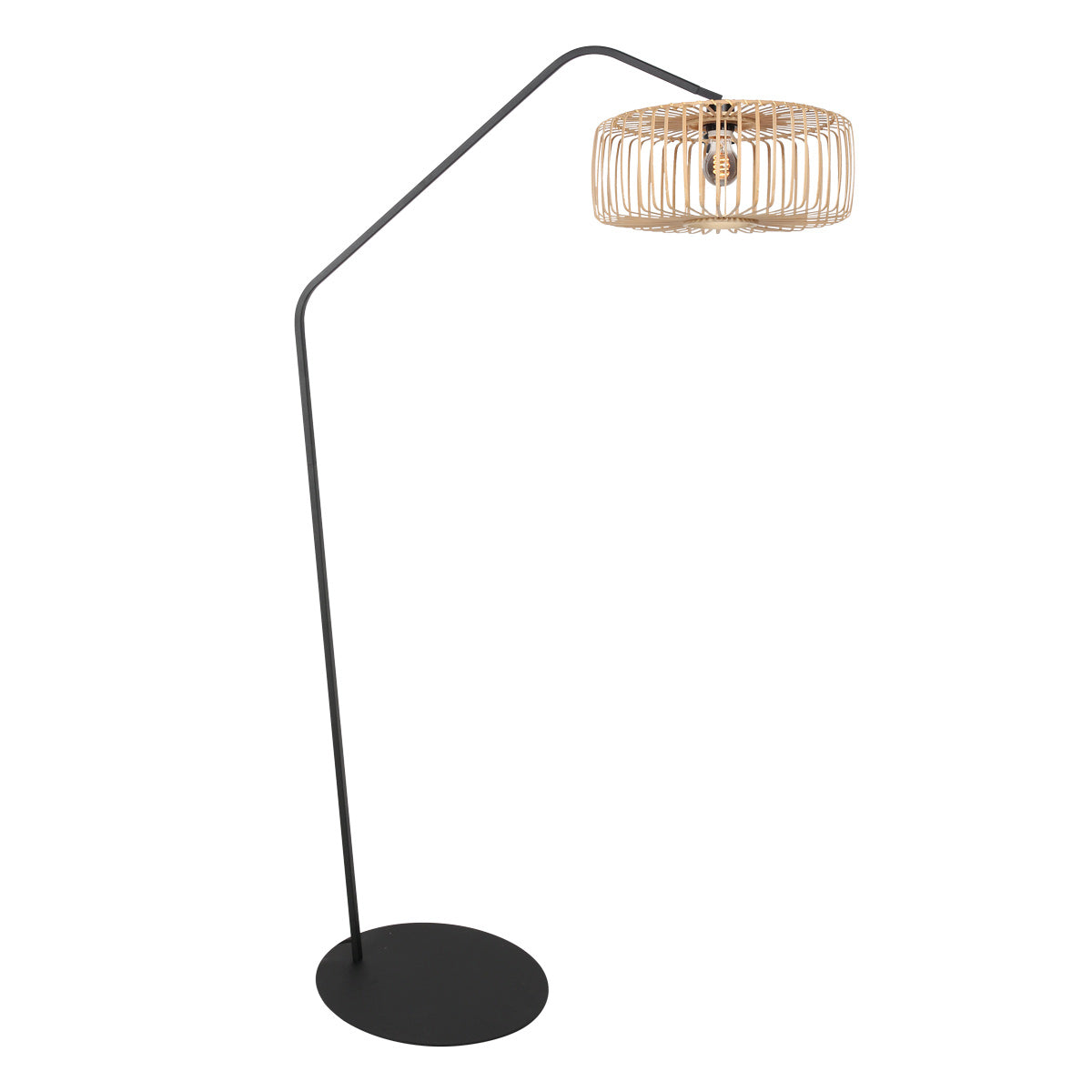 Lampadaire noir Zig-Zag 4250ZW avec abat-jour en bambou couleur naturelle – design unique et utilisation fonctionnelle