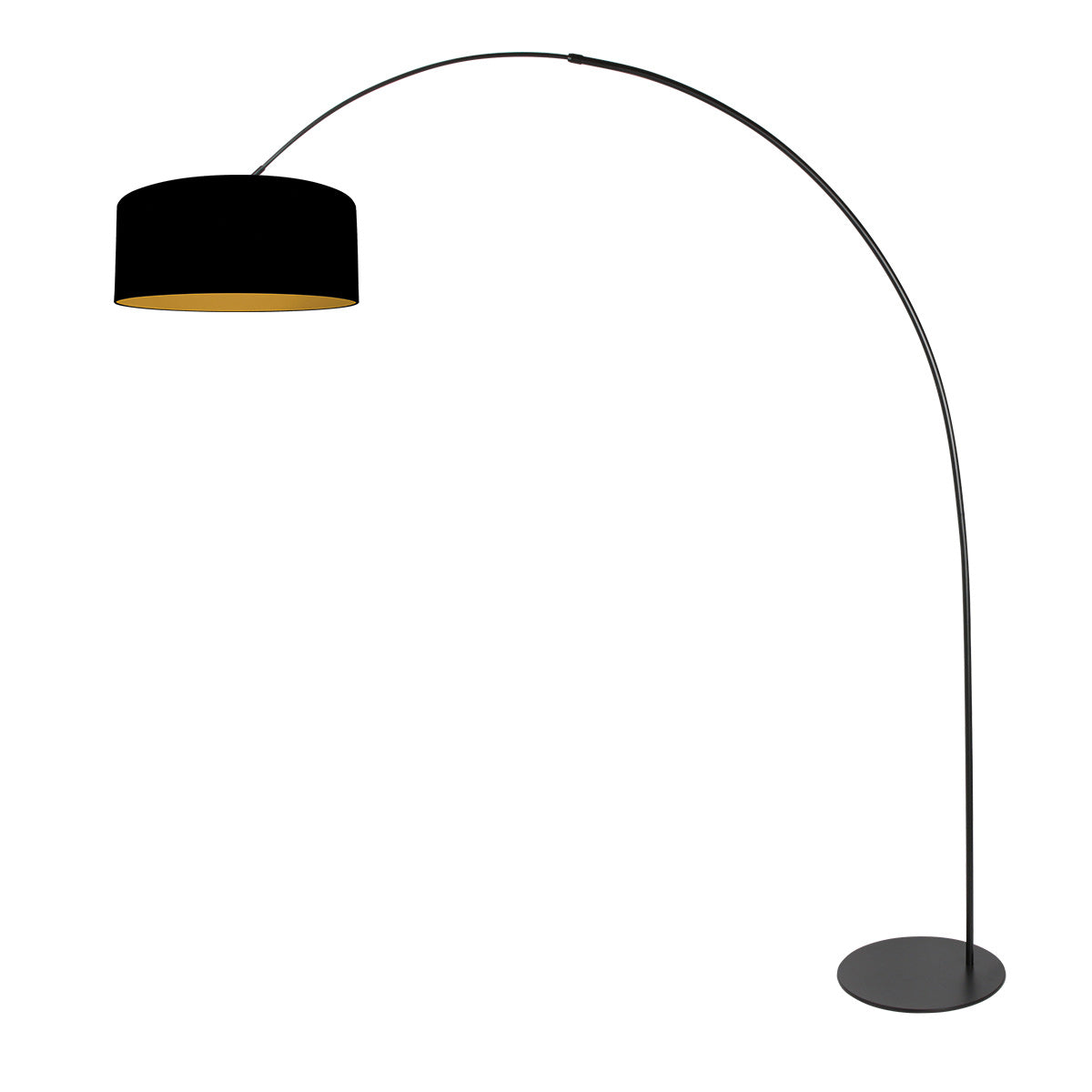Lampadaire noir Curve 4270ZW avec abat-jour en lin noir à l'intérieur doré – design unique et usage fonctionnel