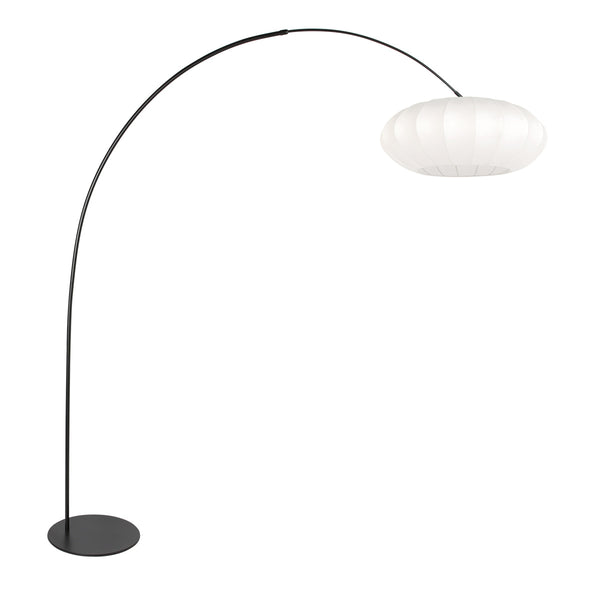 Lampadaire noir Curve 4272ZW avec abat-jour blanc en soie – design unique et usage fonctionnel