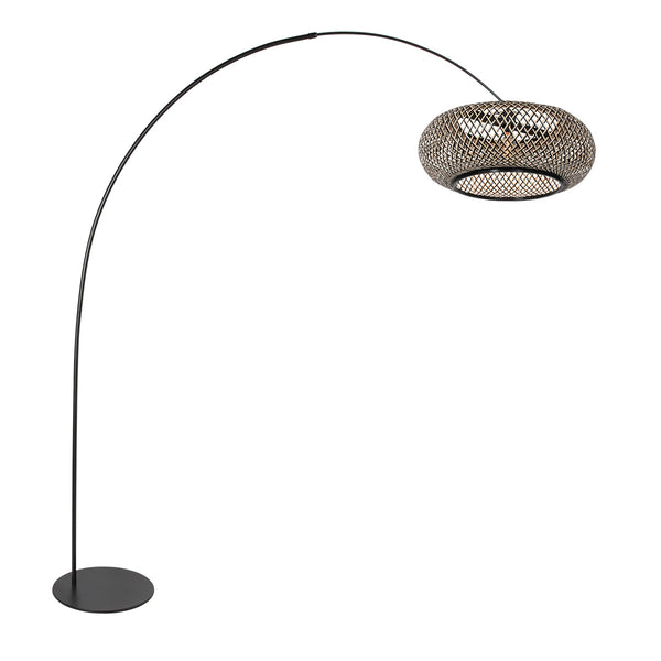 Lampadaire noir Curve 4274ZW avec abat-jour tressé en bambou noir et naturel – Design unique et utilisation fonctionnelle