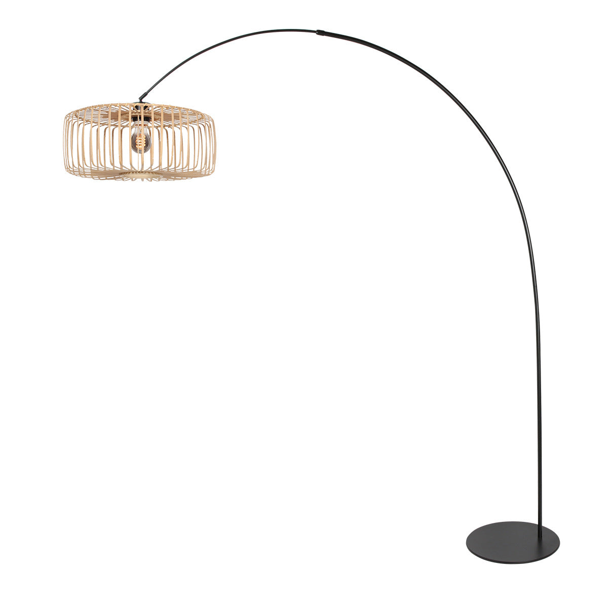 Lampadaire noir Curve 4275ZW avec abat-jour en bambou couleur naturelle au design épuré – conception unique et usage fonctionnel
