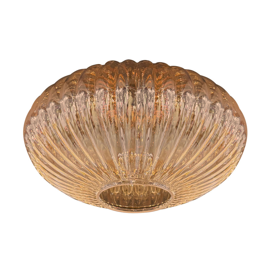 Détail d un abat-jour en verre ambré nervuré de la suspension HaloSwap