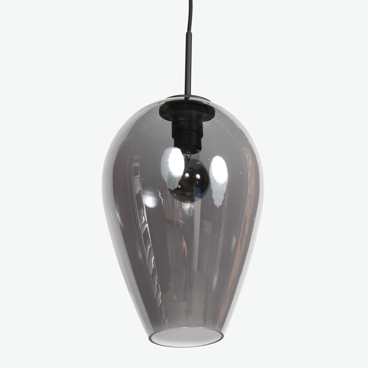 HaloSwap 4289ZW – Suspension noire avec verre fumé en forme de goutte de Ø22,5 cm