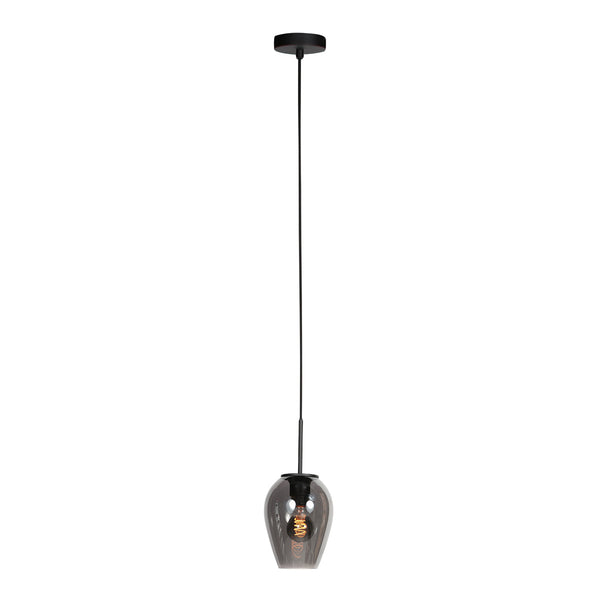 HaloSwap 4290ZW – Suspension noire avec un globe en verre fumé en forme de goutte d'un diamètre de 15 cm