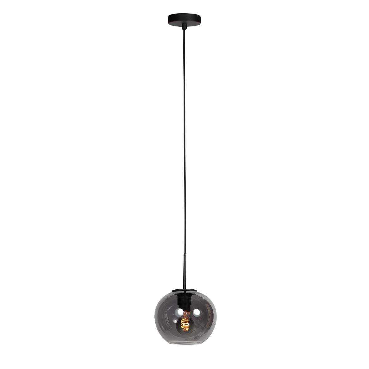 HaloSwap 4292ZW – Suspension noire avec globe sphérique en verre fumé d'un diamètre de 20 cm