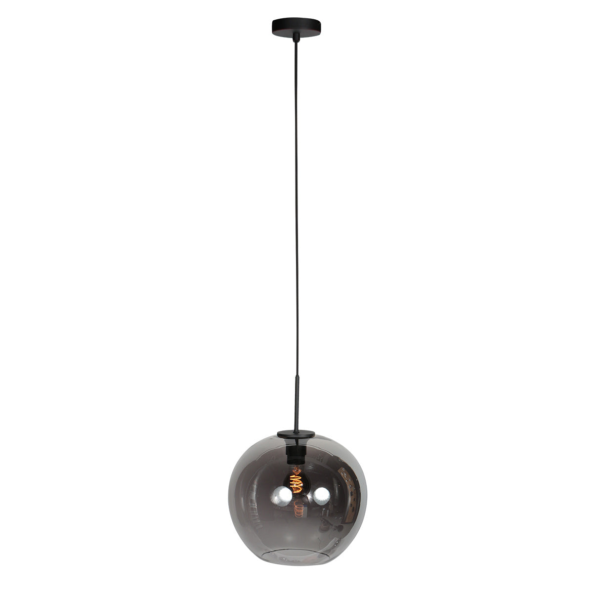 HaloSwap 4294ZW – Suspension noire avec globe en verre fumé Ø30 cm