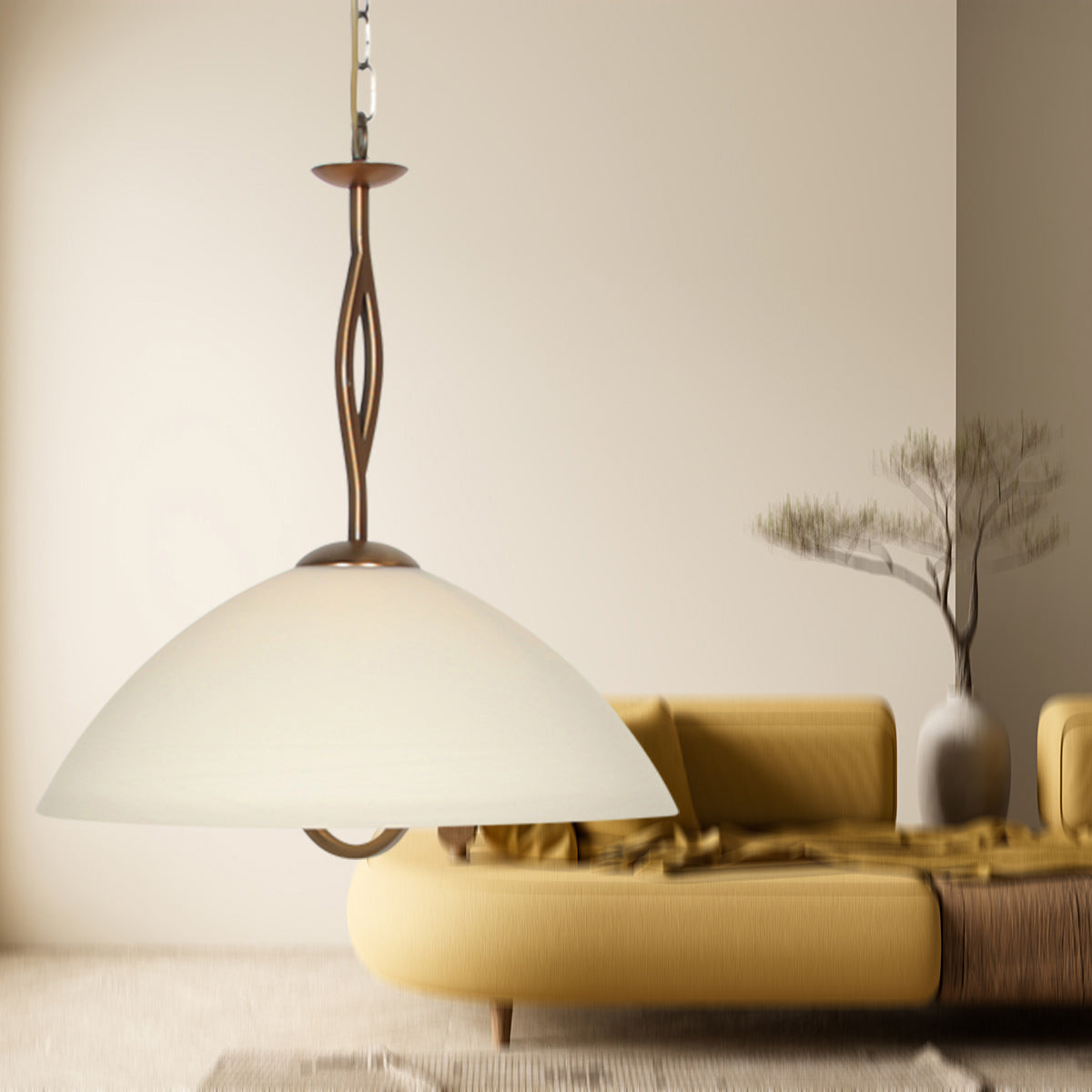 Suspension verre marbré crème Anthéa – abat-jour dôme bronze – vue 8 – Designix.fr