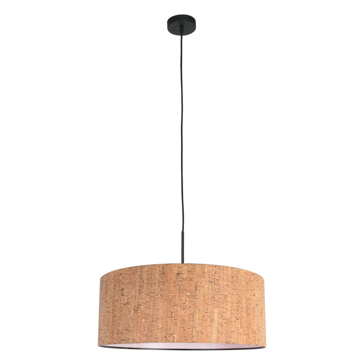Suspension liège naturel abat-jour cylindrique noir Sparkled Light