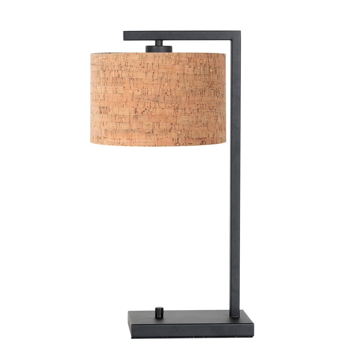 Lampe à poser metal noir Stang, structure en arche et abat-jour liège – Designix.fr
