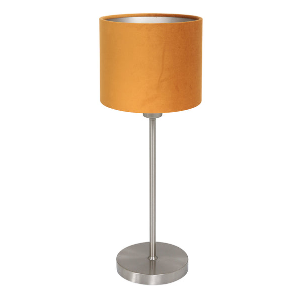Lampe de table Noor 4413ST – acier brossé avec abat-jour en velours doré