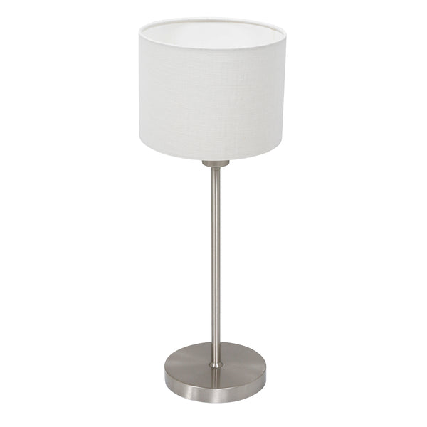Lampe de table Noor 4414ST – en acier brossé avec abat-jour en lin blanc