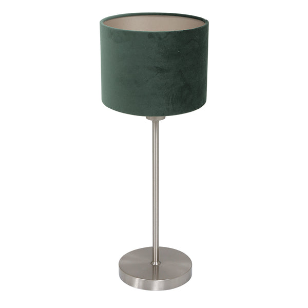 Lampe de table Noor 4416ST – en acier brossé avec abat-jour en velours vert