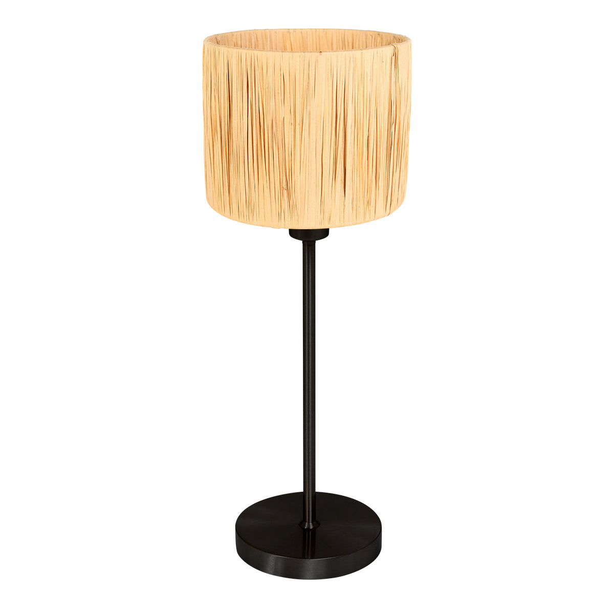Lampe de table Noor 4421ZW – en acier noir avec abat-jour en rotin