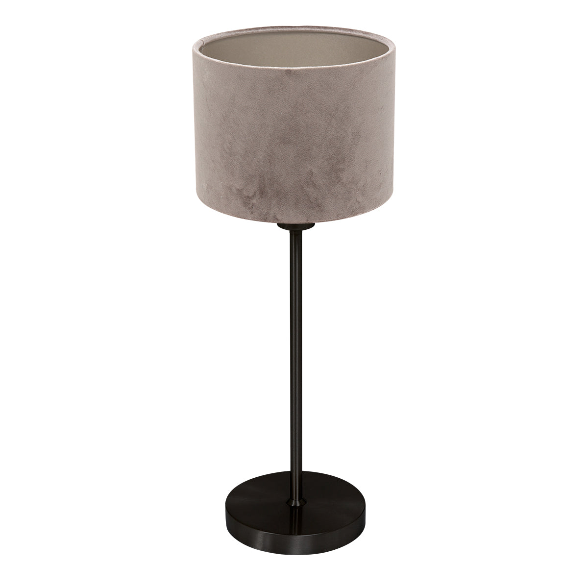 Lampe de table Noor 4423ZW – noir mat avec abat-jour en velours gris