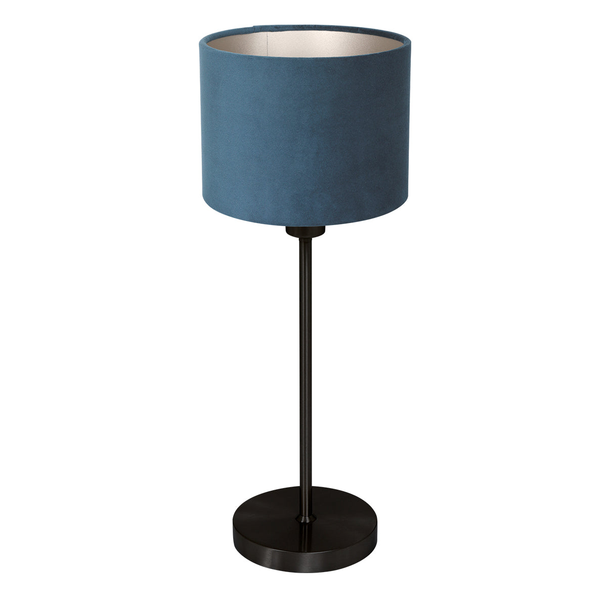 Lampe de table Noor 4428ZW – noir mat avec abat-jour en velours bleu