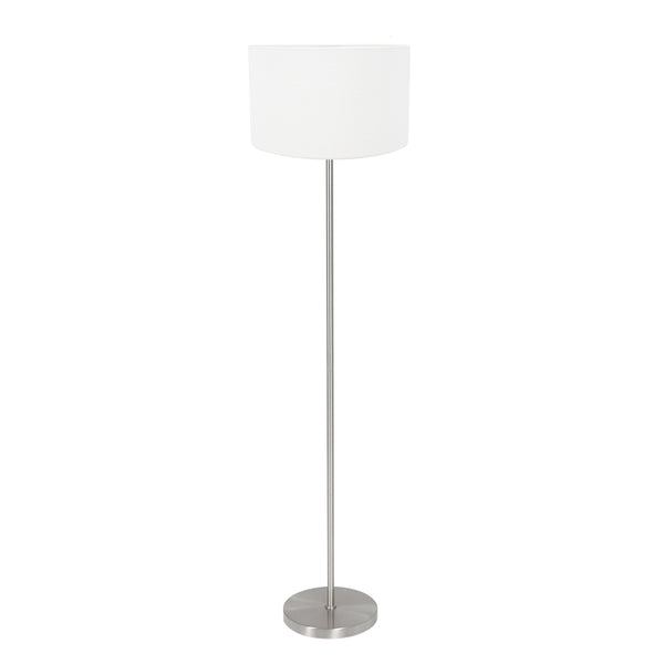 Lampadaire Noor 4432ST – acier brossé avec abat-jour en lin blanc à tissage grossier