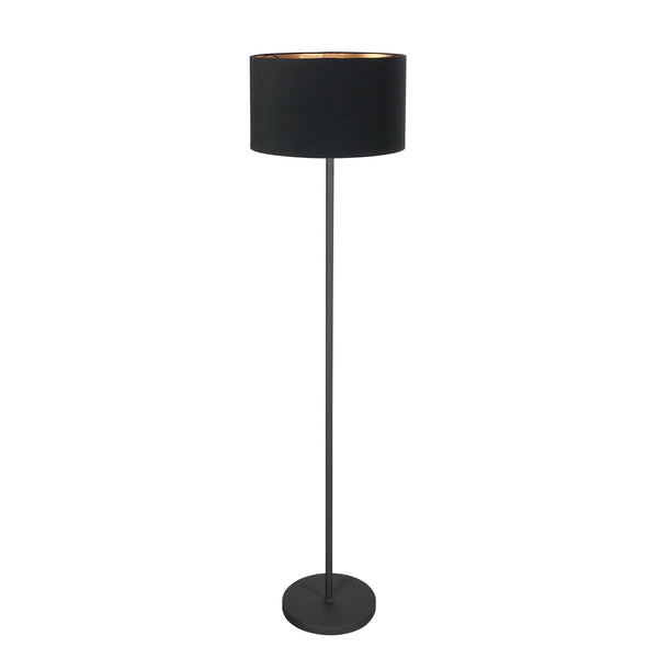 Lampadaire Noor 4436ZW – armature noire avec abat-jour en lin noir