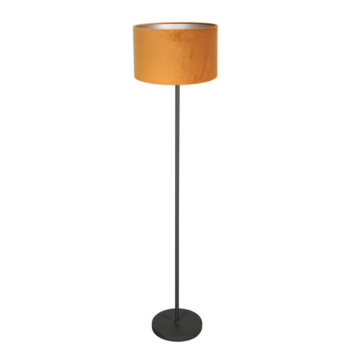 Lampadaire Noor 4442ZW – noir mat avec abat-jour en velours doré