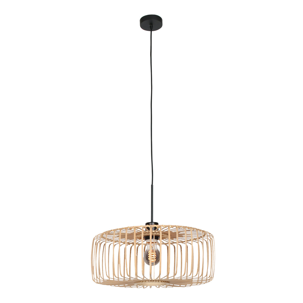 Suspension Sparkled Light 4474ZW – noire avec abat-jour en bambou Ø40 cm