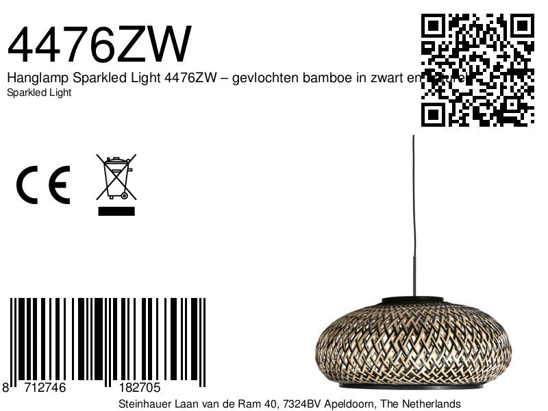 Suspension Sparkled Light 4476ZW – bambou tressé en noir et naturel