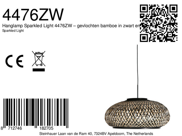 Suspension Sparkled Light 4476ZW – bambou tressé en noir et naturel