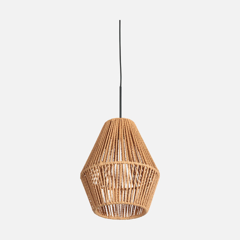 Suspension corde tressée beige, abat-jour diabolo Ø 20 cm | Nima