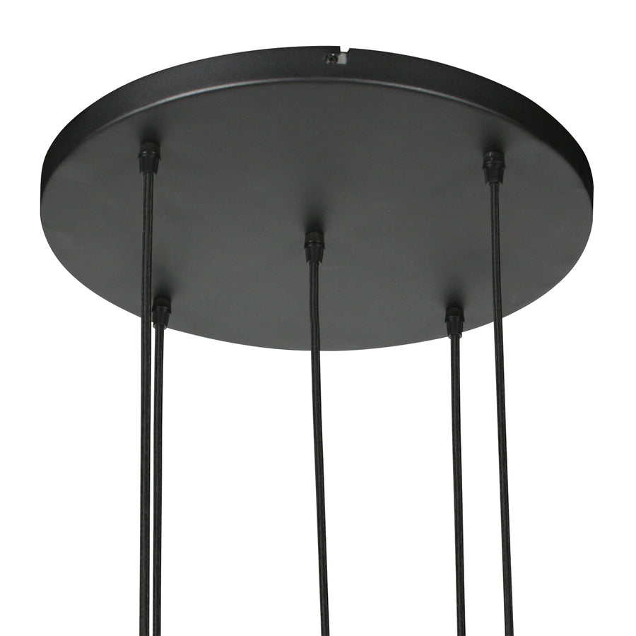 Platine ronde noire Ø 50 cm de la suspension corde Nusa avec ses cinq sorties de câble