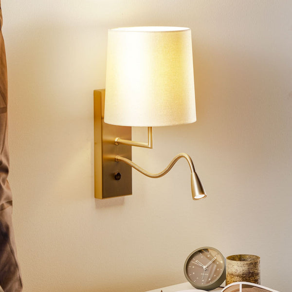 Applique murale Havanna en laiton, crème et nickel mat, hauteur 33 cm