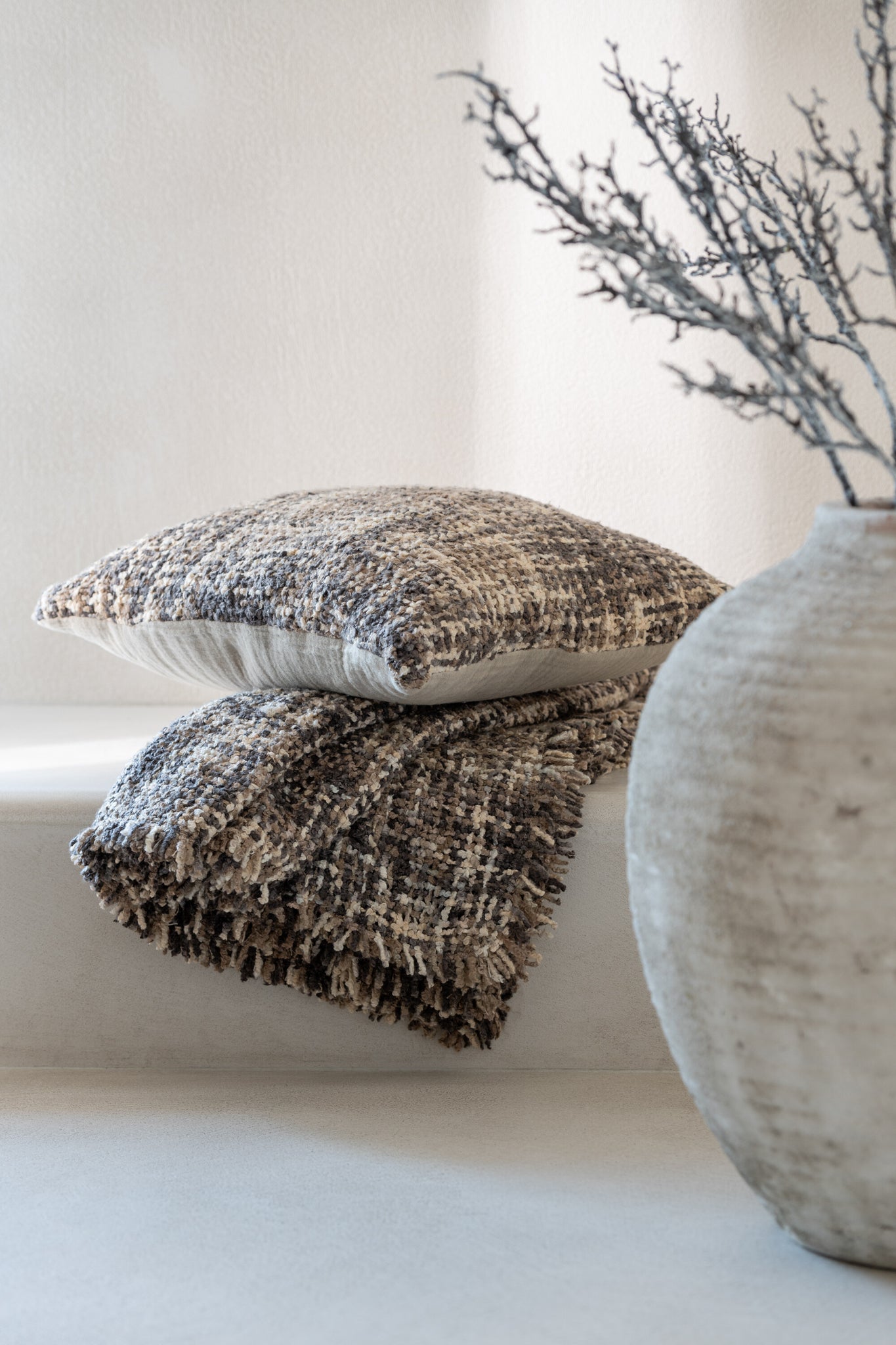 Coussin Tweed Acrylique Marron Beige