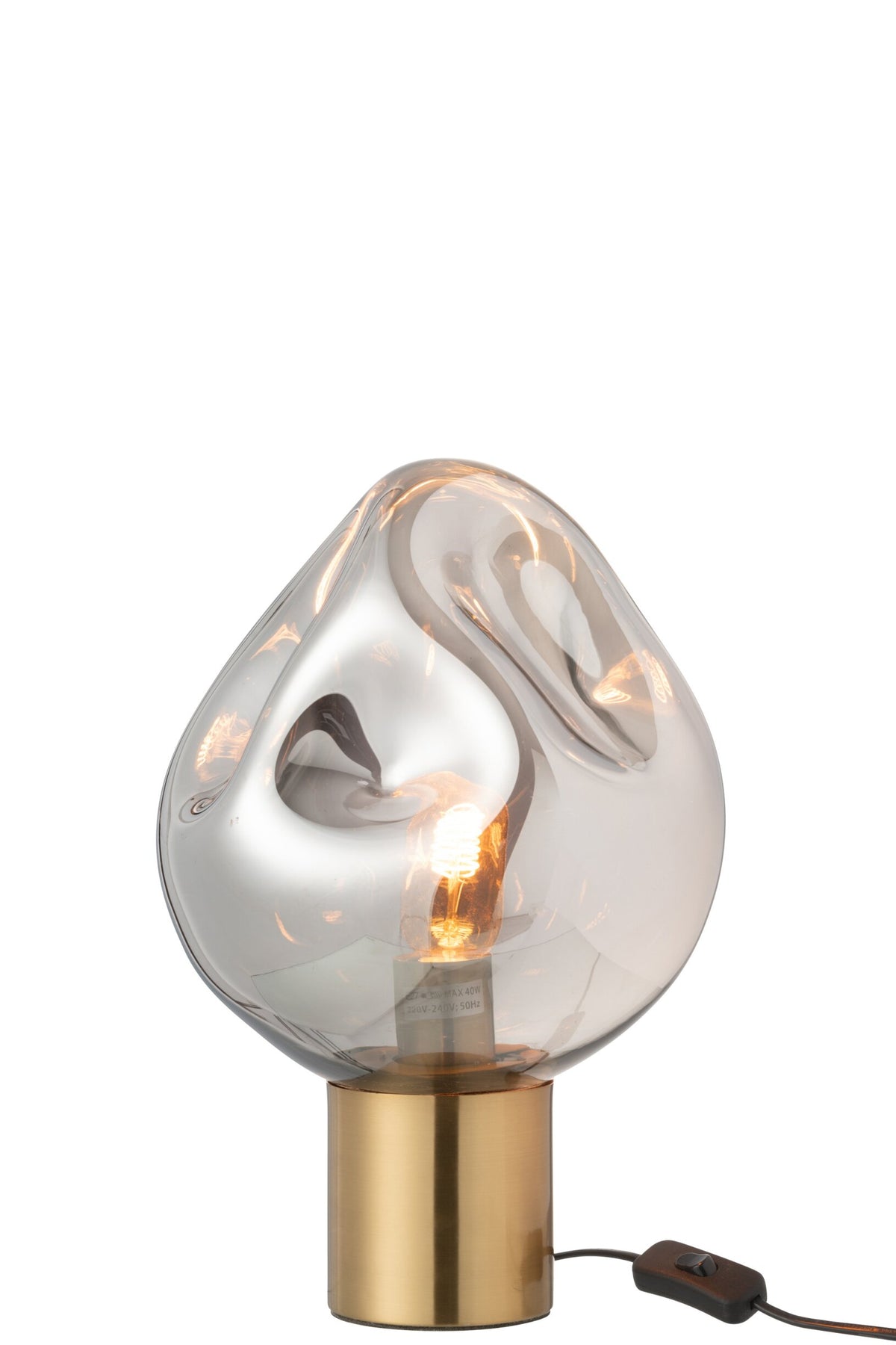 Lampe à poser en verre gris et métal doré