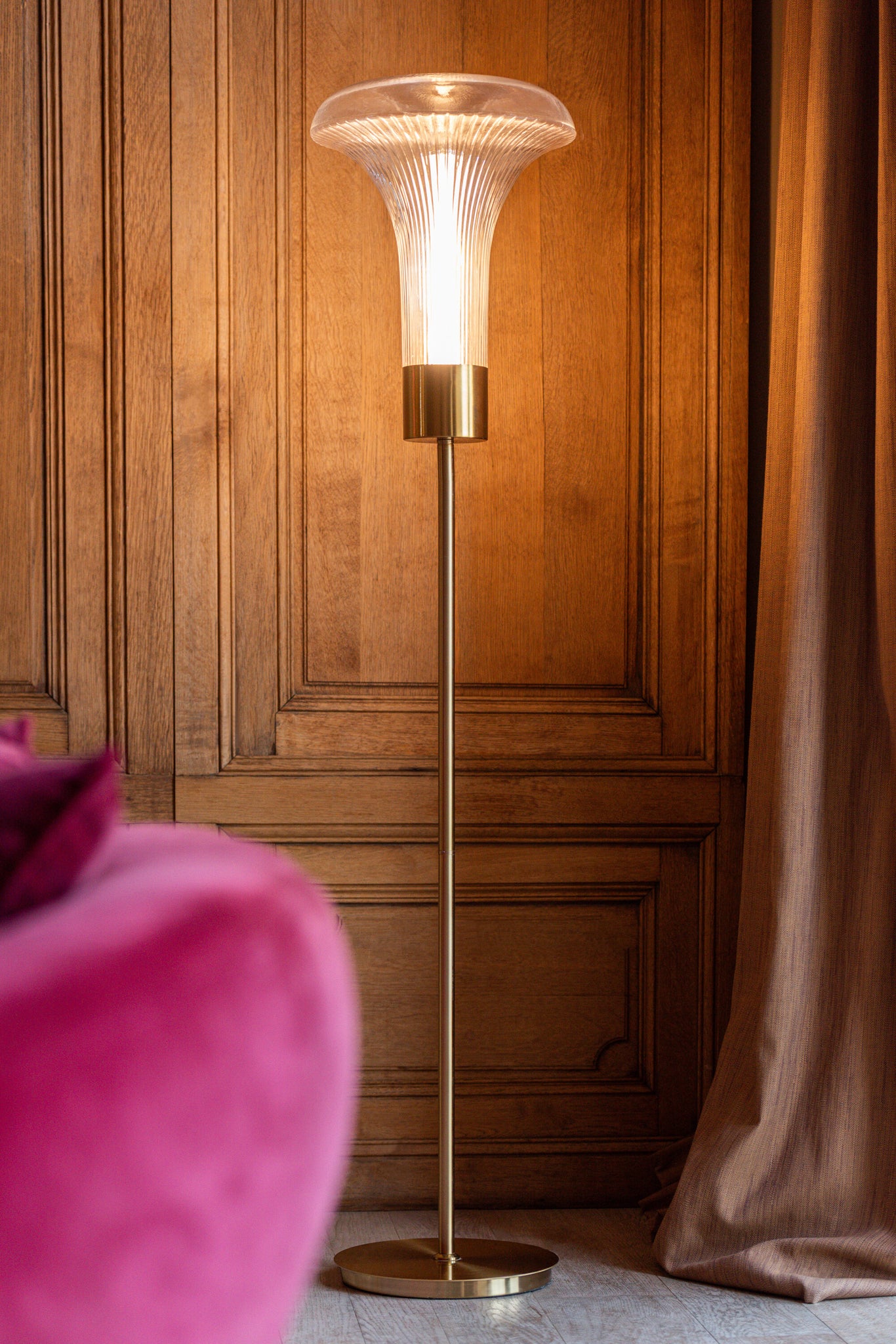 Lampe Sol LED Métal Doré Verre
